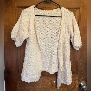 White knit short-sleeve button up cardigan